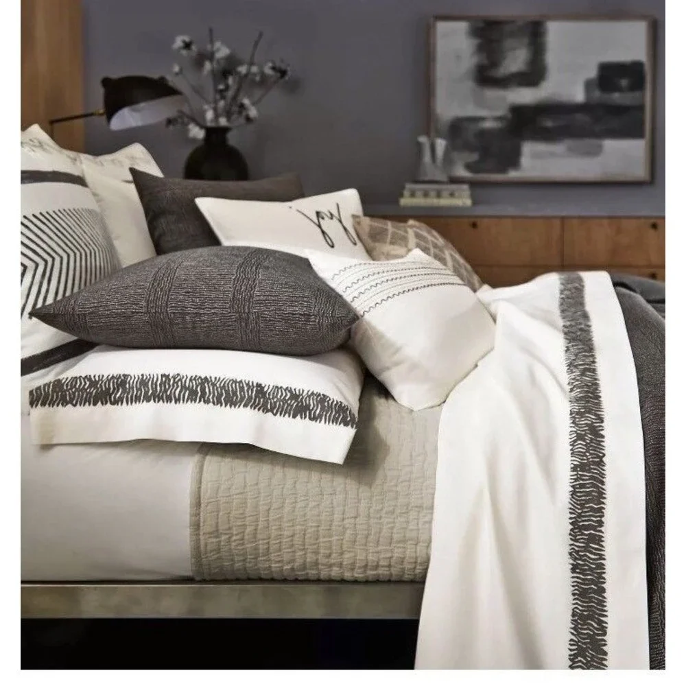 New Ellen ED Degeneres Euro Pillow Shams Set Of 2 Mombasa Collection Linen Ivory